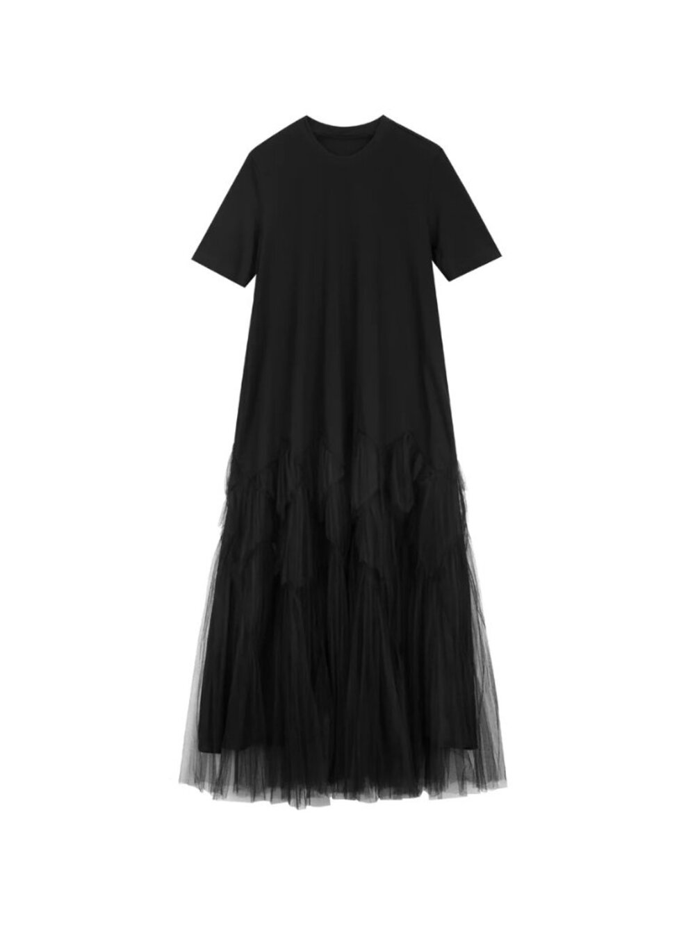 NWT JNBY Black Crewneck Short Sleeved T-shirt Tulle Dress Size M
